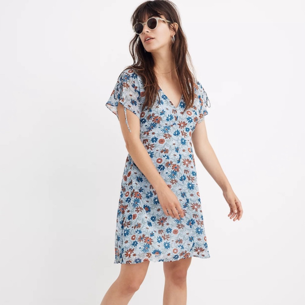 Madewell Floral V Neck Short Sleeve Dress